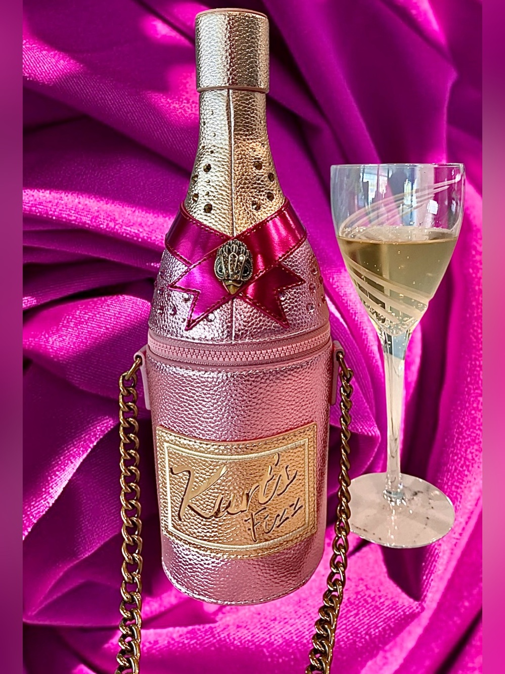 Kurt Geiger Champagne Bottle Crossbody Purse Pinks & Gold PU Leather/Dust BagNWT - Picture 10 of 17